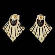  Art Deco Style Garnet Diamond Fan Earrings 9ct Gold