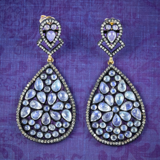 Art Deco Style Moonstone Diamond Drop Earrings cover