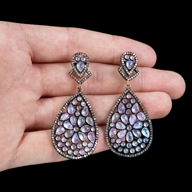 Art Deco Style Moonstone Diamond Drop Earrings hand