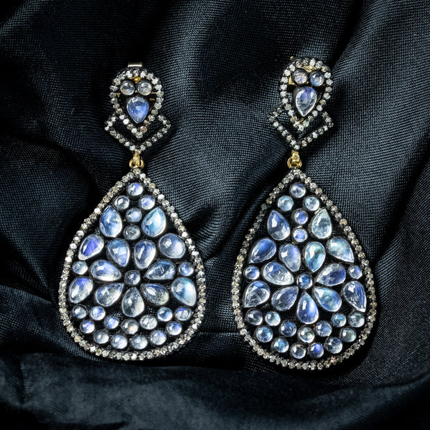 Art Deco Style Moonstone Diamond Drop Earrings social