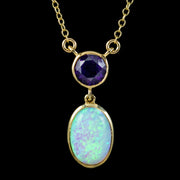 Art Deco Style Opal Amethyst Lavaliere Necklace 9ct Gold front
