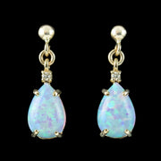 Art Deco Style Opal Diamond Drop Earrings 9ct Gold