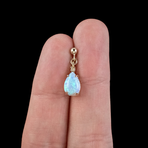 Art Deco Style Opal Diamond Drop Earrings 9ct Gold