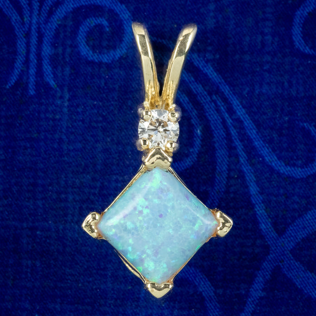 Art Deco Style Opal Diamond Pendant 9ct Gold 
