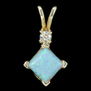 Art Deco Style Opal Diamond Pendant 9ct Gold 