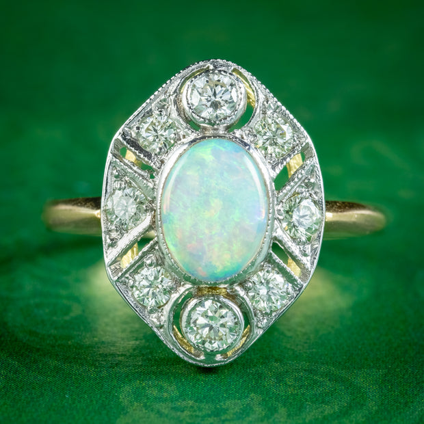 Art Deco Style Opal Diamond Ring 1.6ct Opal 