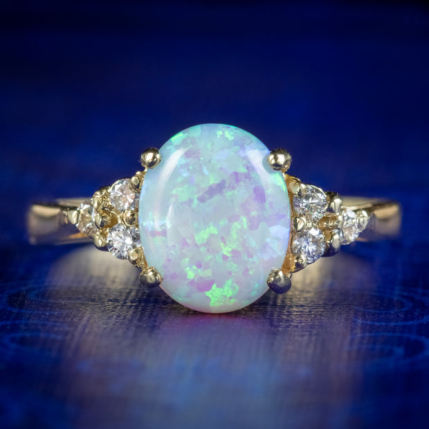 Art Deco Style Opal Diamond Ring 9ct Gold 3ct Opal 