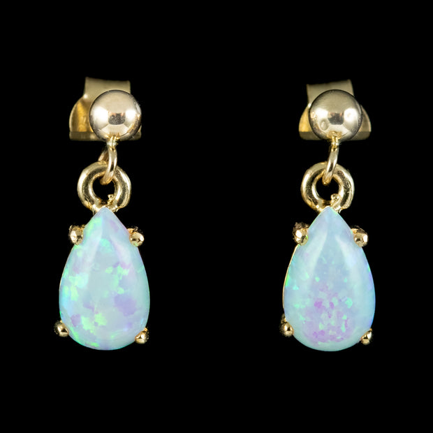 Art Deco Style Opal Drop Earrings 9ct Gold 0.80ct Opals
