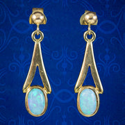 Art Deco Style Opal Drop Earrings 9ct Gold
