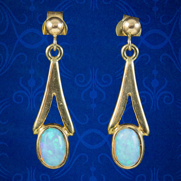 Art Deco Style Opal Drop Earrings 9ct Gold