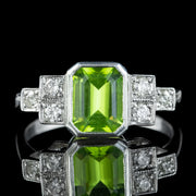 Art Deco Style Peridot Diamond Ring 1.5ct Peridot 