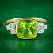 Art Deco Style Peridot Diamond Ring 2.2ct Peridot