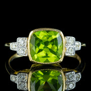 Art Deco Style Peridot Diamond Ring 2.2ct Peridot