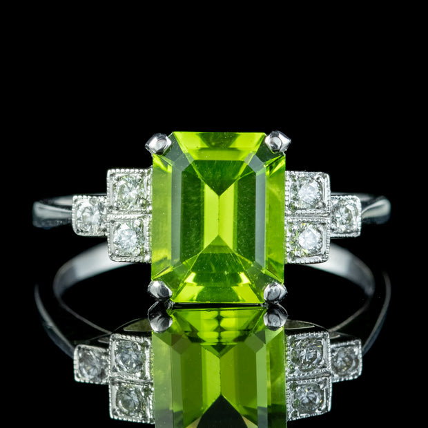 Art Deco Style Peridot Diamond Ring 2.75ct Peridot 