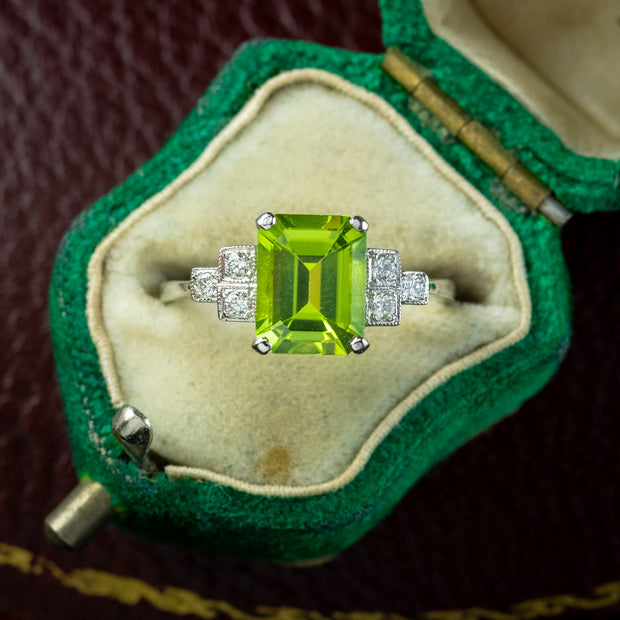 Art Deco Style Peridot Diamond Ring 2.75ct Peridot 