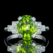 Art Deco Style Peridot Diamond Ring 3.5ct Peridot 