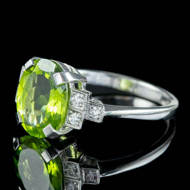 Art Deco Style Peridot Diamond Ring 3.5ct Peridot 