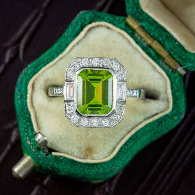 Art Deco Style Peridot Diamond Ring 3ct Peridot