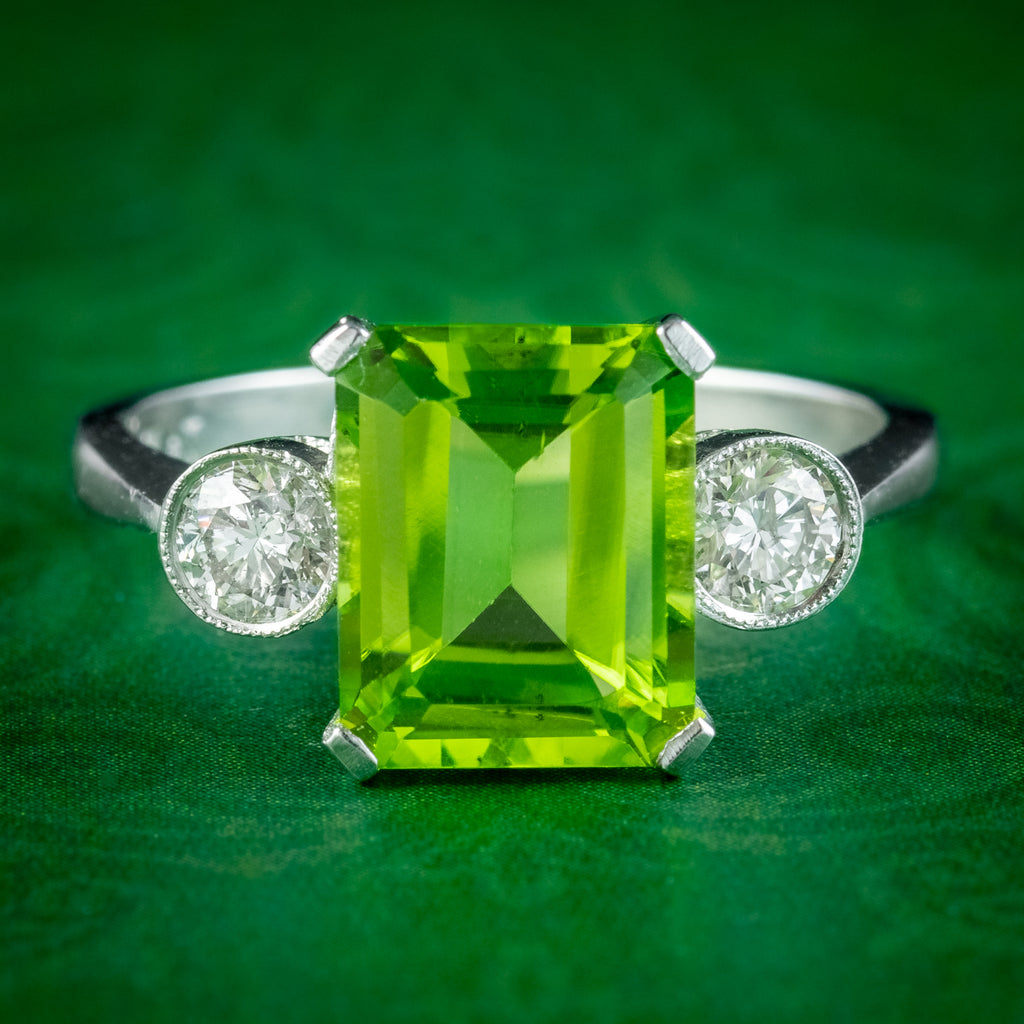 Art Deco Style Peridot Diamond Trilogy Ring 3ct Peridot – Laurelle