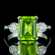 Art Deco Style Peridot Diamond Trilogy Ring 3ct Peridot