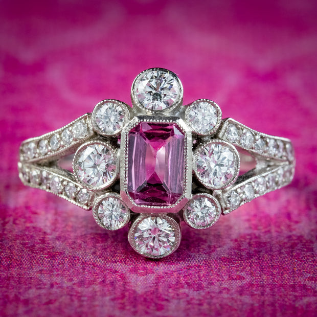 Art Deco Style Pink Sapphire Diamond Cluster Ring 0.70ct Sapphire