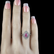 Art Deco Style Pink Sapphire Diamond Cluster Ring 1.20ct Sapphire