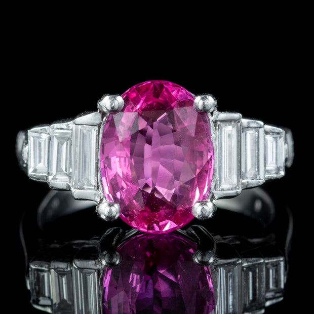 Art Deco Style Pink Sapphire Diamond Ring 2.20ct Sapphire With Cert
