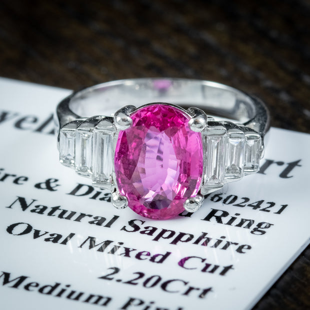 Art Deco Style Pink Sapphire Diamond Ring 2.20ct Sapphire With Cert