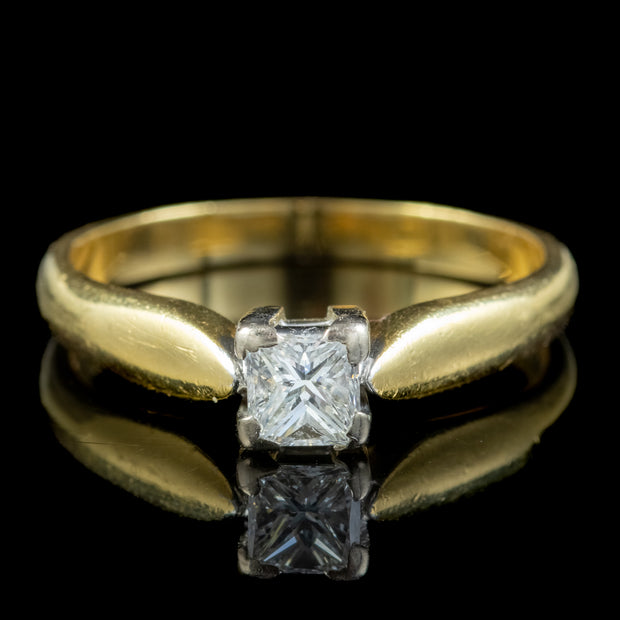 Art Deco Style Princess Cut Diamond Solitaire Ring 0.30ct Diamond Dated 1997