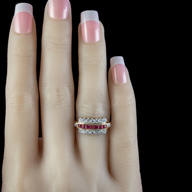Art Deco Style Ruby Diamond Cluster Ring Dated 1983