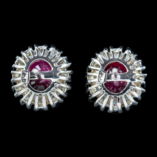 Art Deco Style Ruby Diamond Stud Earrings 18ct Gold 1.20ct Of Ruby 
