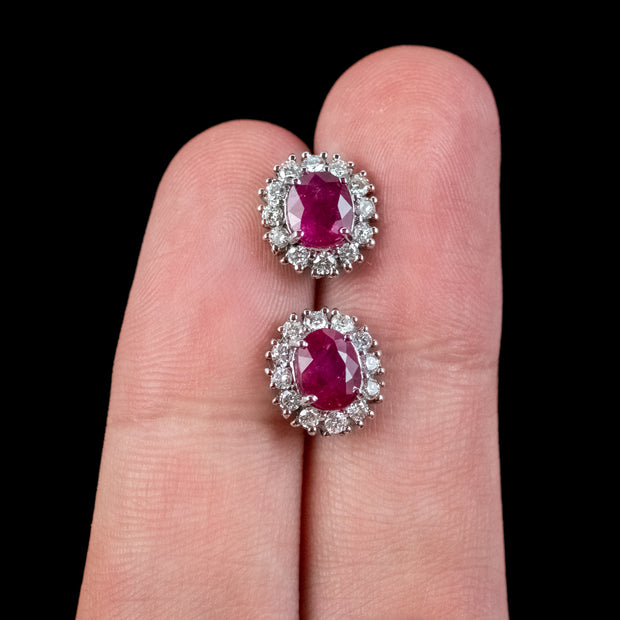 Art Deco Style Ruby Diamond Stud Earrings 18ct Gold 1.20ct Of Ruby 