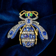 Art Deco Style Sapphire Diamond Bee Brooch 5.2ct Of Sapphire