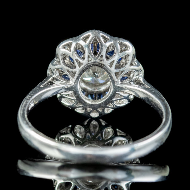 Art Deco Style Sapphire Diamond Cluster Ring 0.80ct Of Diamond