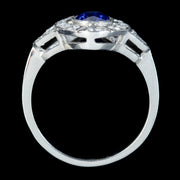 Art Deco Style Sapphire Diamond Cluster Ring 0.80ct Sapphire