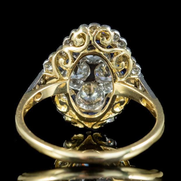 Art Deco Style Sapphire Diamond Cluster Ring 1.30ct Of Diamond