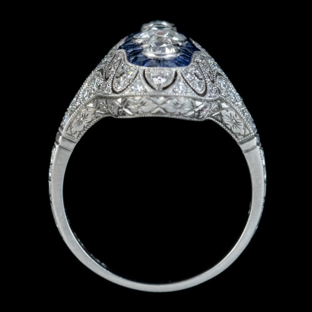 Art Deco Style Sapphire Diamond Cluster Ring 1.50ct Of Diamond
