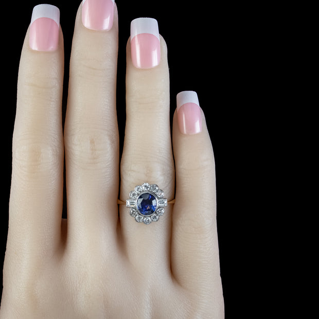 Art Deco Style Sapphire Diamond Cluster Ring 1.5ct Sapphire