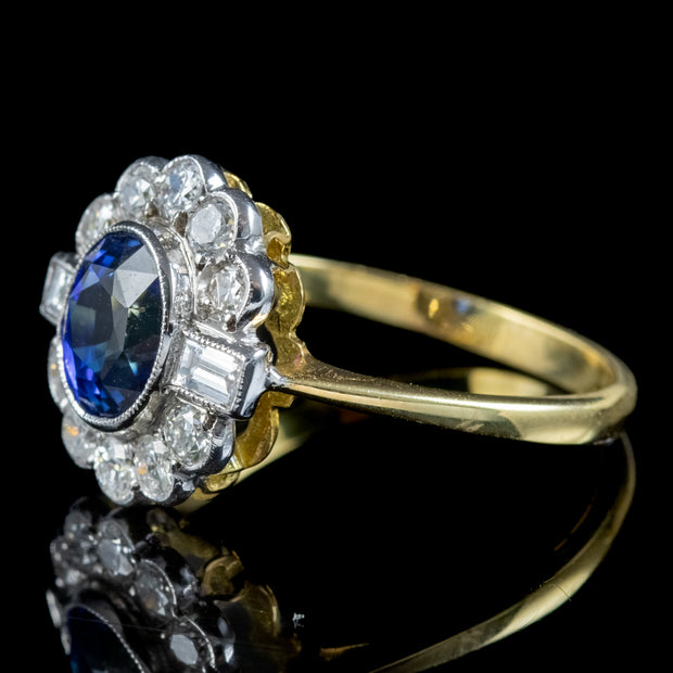 Art Deco Style Sapphire Diamond Cluster Ring 1.5ct Sapphire
