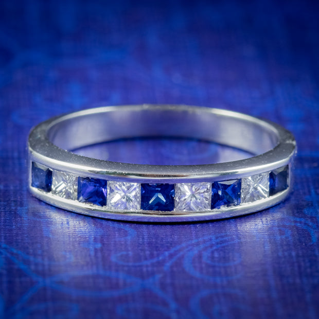 Art Deco Style Sapphire Diamond Half Eternity Ring 