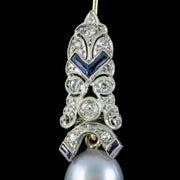 Art Deco Style Sapphire Diamond Pearl Drop Earrings Platinum