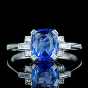 Art Deco Style Sapphire Diamond Ring 1.70ct Blue Sapphire