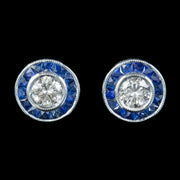 Art Deco Style Sapphire Diamond Target Stud Earrings 18ct Gold