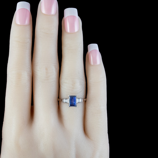 Art Deco Style Sapphire Diamond Trilogy Ring 1.5ct Sapphire