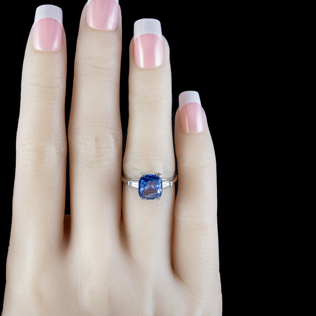 Art Deco Style Sapphire Diamond Trilogy Ring 3.25ct Sapphire