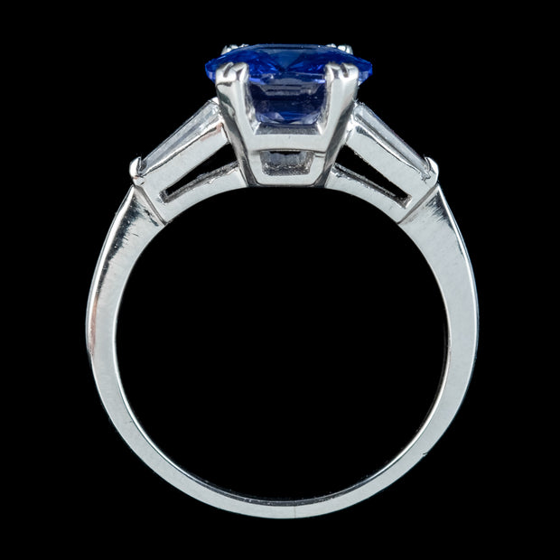 Art Deco Style Sapphire Diamond Trilogy Ring 3.25ct Sapphire