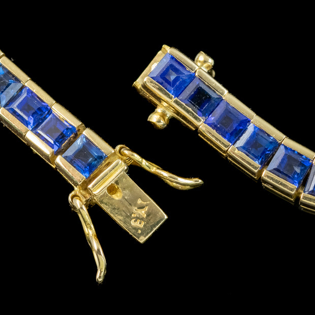 Art Deco Style Sapphire Tennis Bracelet 18ct Gold 6.5ct Total