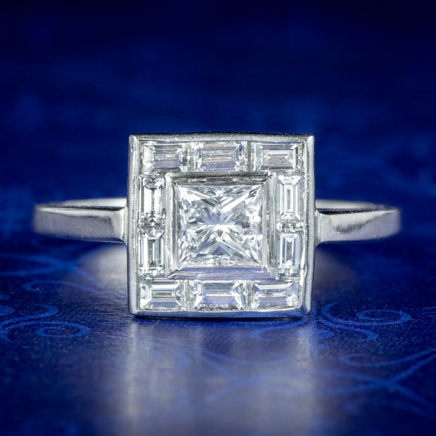 Art Deco Style Square Princess Cut Diamond Cluster Ring 1.60ct Of Diamond