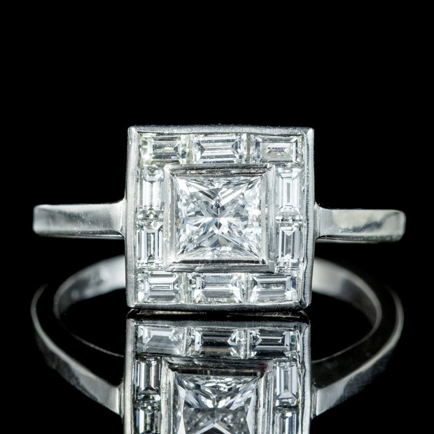 Art Deco Style Square Princess Cut Diamond Cluster Ring 1.60ct Of Diamond