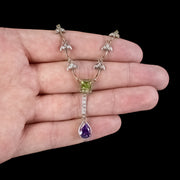 Art Deco Style Suffragette Lavaliere Necklace Peridot Amethyst Diamond
